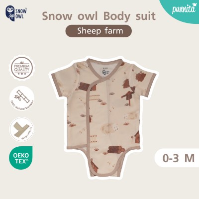 New Collection !! Snow owl เสื้อป้ายแบบแปะ ชุดบอดี้สูท 0-3 M - Sheep farm  (วัสดุ ใยไผ่พรีเมี่ยม 100%)